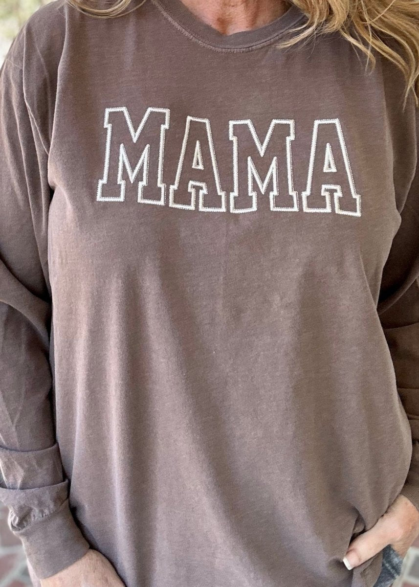 MAMA | Embroidered | Light Brown | Comfort Colors | Long Sleeve Tee - Embroidered Comfort Colors - Jimberly's Boutique