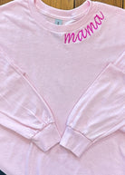 Mama Neckline | Embroidered Long Sleeve | Light Pink - Embroidered Sweatshirt -Jimberly's Boutique-Olive Branch-Mississippi