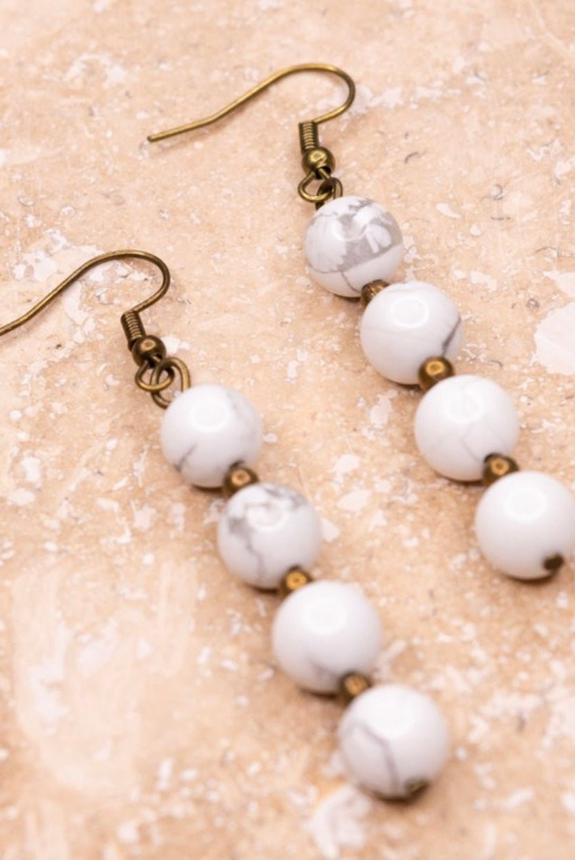 Mari Earrings - Natural Stone Beads - White - Earrings -Jimberly's Boutique-Olive Branch-Mississippi