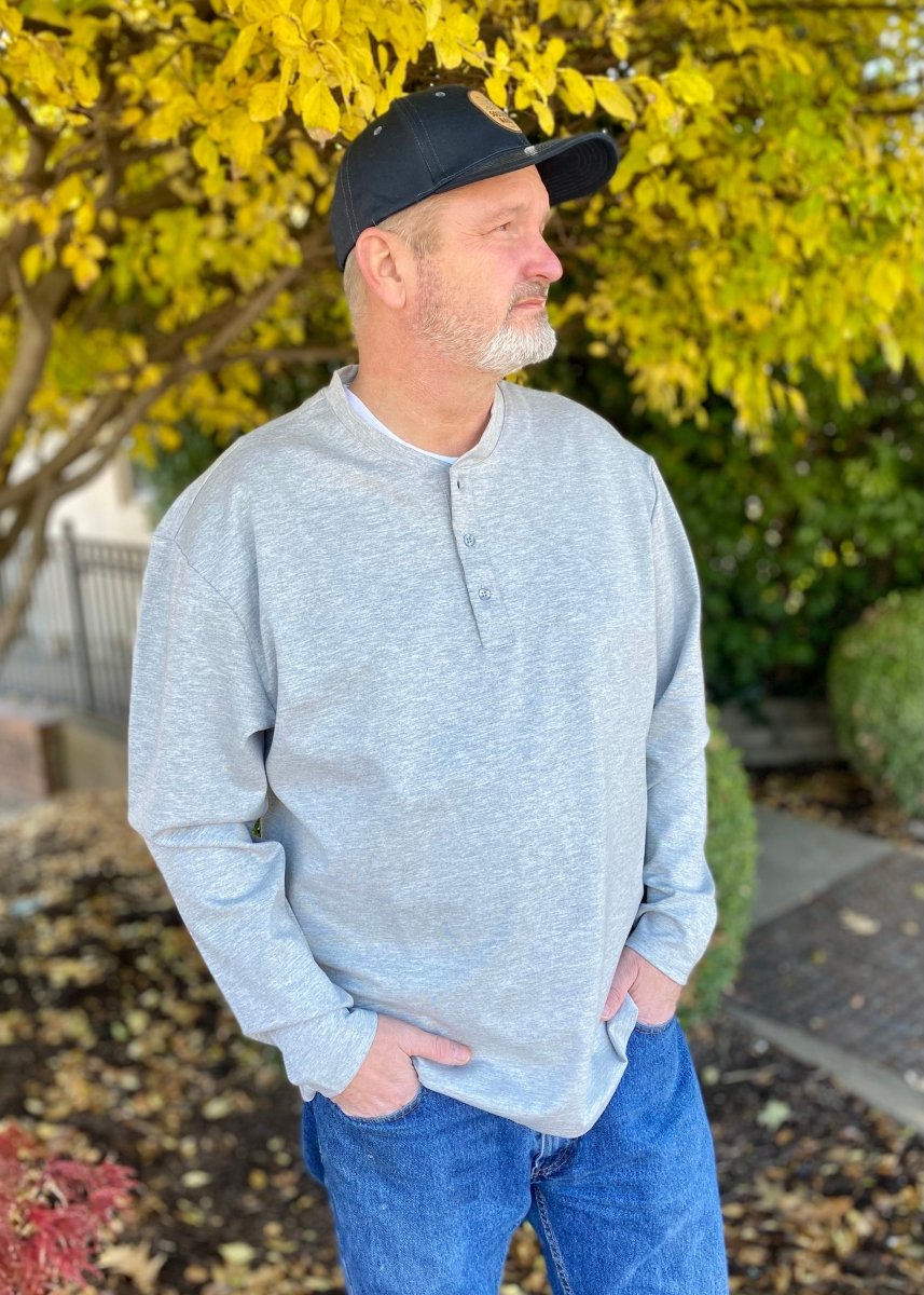 ( Small) MarshLUX Henley Performance Shirt - Light Grey - Graphic Tee -Jimberly's Boutique-Olive Branch-Mississippi