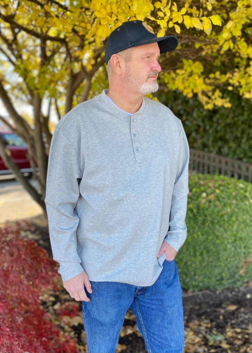 ( Small) MarshLUX Henley Performance Shirt - Light Grey - Graphic Tee -Jimberly's Boutique-Olive Branch-Mississippi