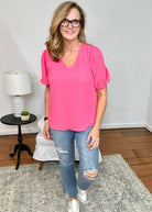 Melinda Puff Sleeve Top | Fuchsia | Zenana - Shirts & Tops -Jimberly's Boutique-Olive Branch-Mississippi