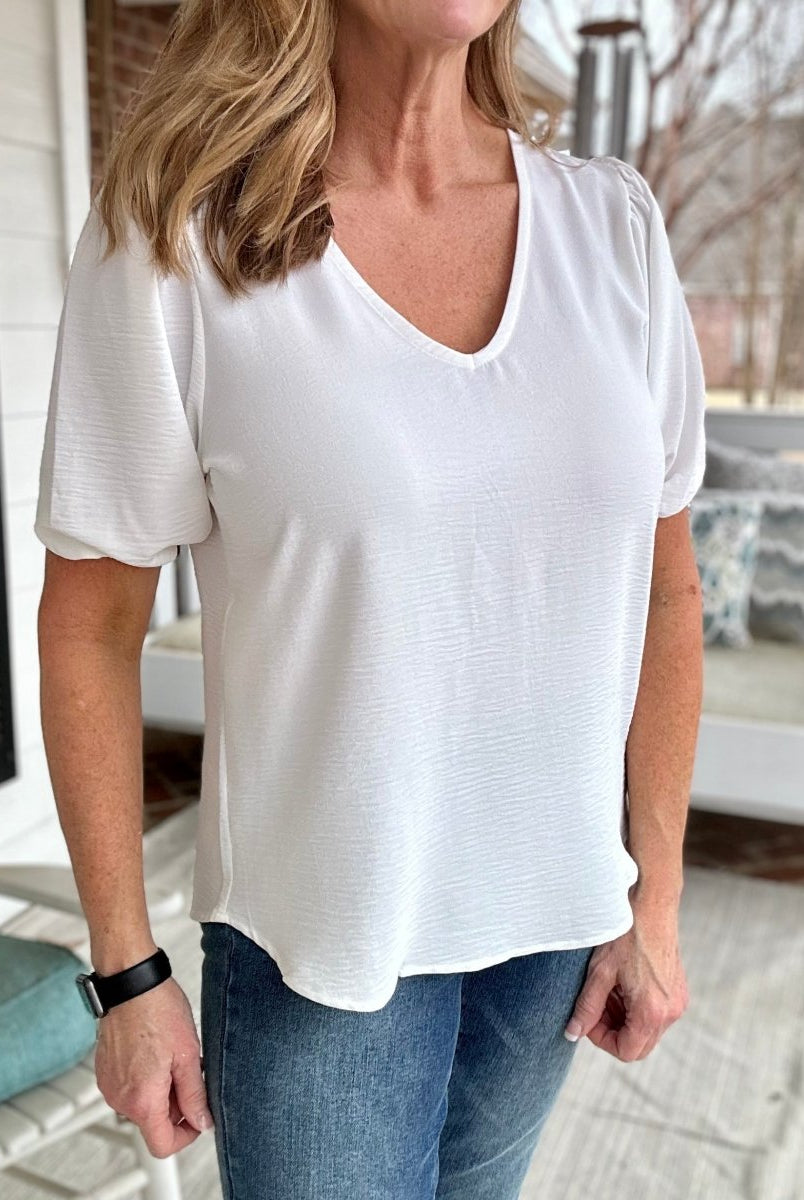 Melinda Puff Sleeve Top | Off White | Zenana - Shirts & Tops -Jimberly's Boutique-Olive Branch-Mississippi