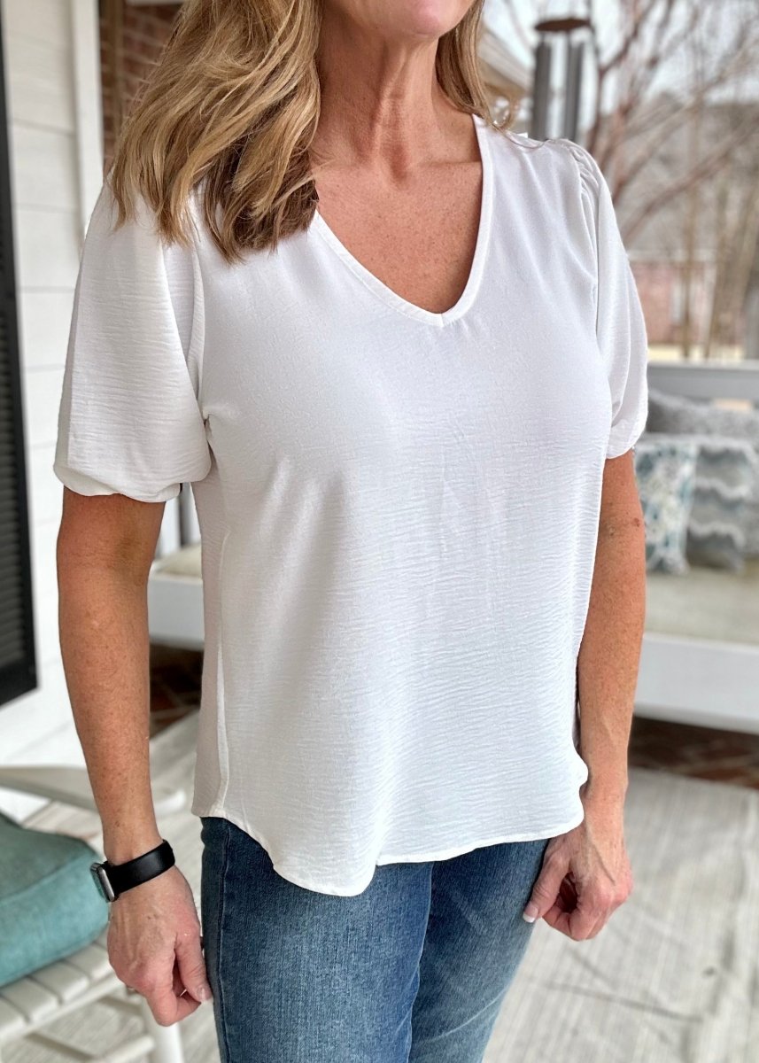 Melinda Puff Sleeve Top | Off White | Zenana - Shirts & Tops -Jimberly's Boutique-Olive Branch-Mississippi