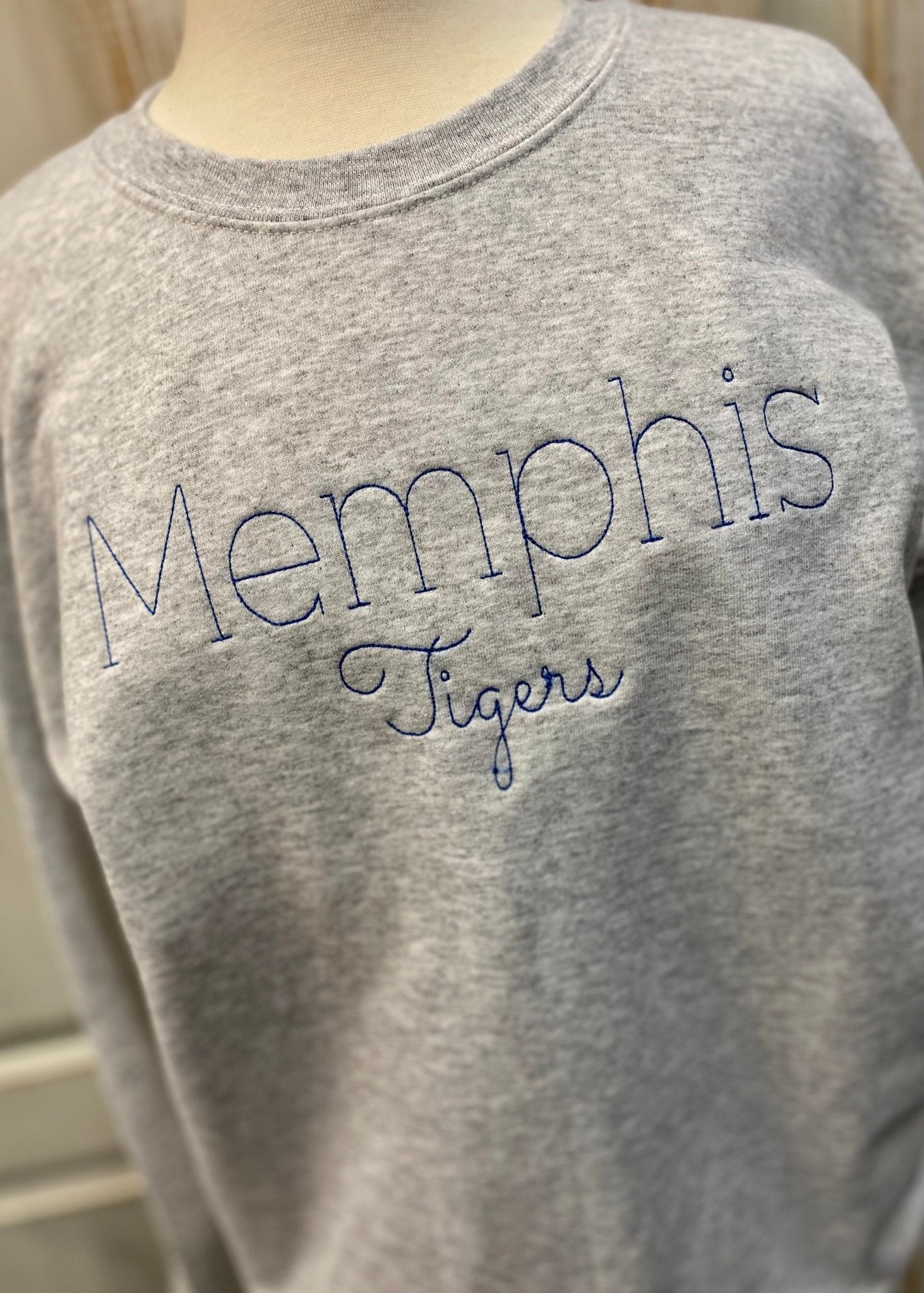 Memphis Tigers Stitched Sweatshirt - Light Grey - sweatshirt -Jimberly's Boutique-Olive Branch-Mississippi