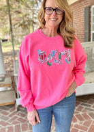 Merry Applique Sweatshirt - Neon Pink - applique sweatshirt -Jimberly's Boutique-Olive Branch-Mississippi