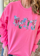Merry Applique Sweatshirt - Neon Pink - applique sweatshirt -Jimberly's Boutique-Olive Branch-Mississippi