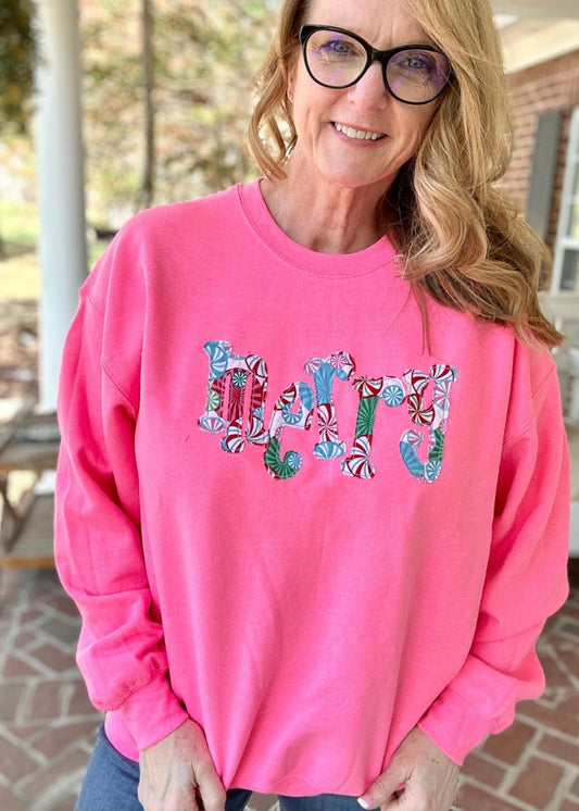Merry Applique Sweatshirt - Neon Pink - applique sweatshirt - Jimberly's Boutique