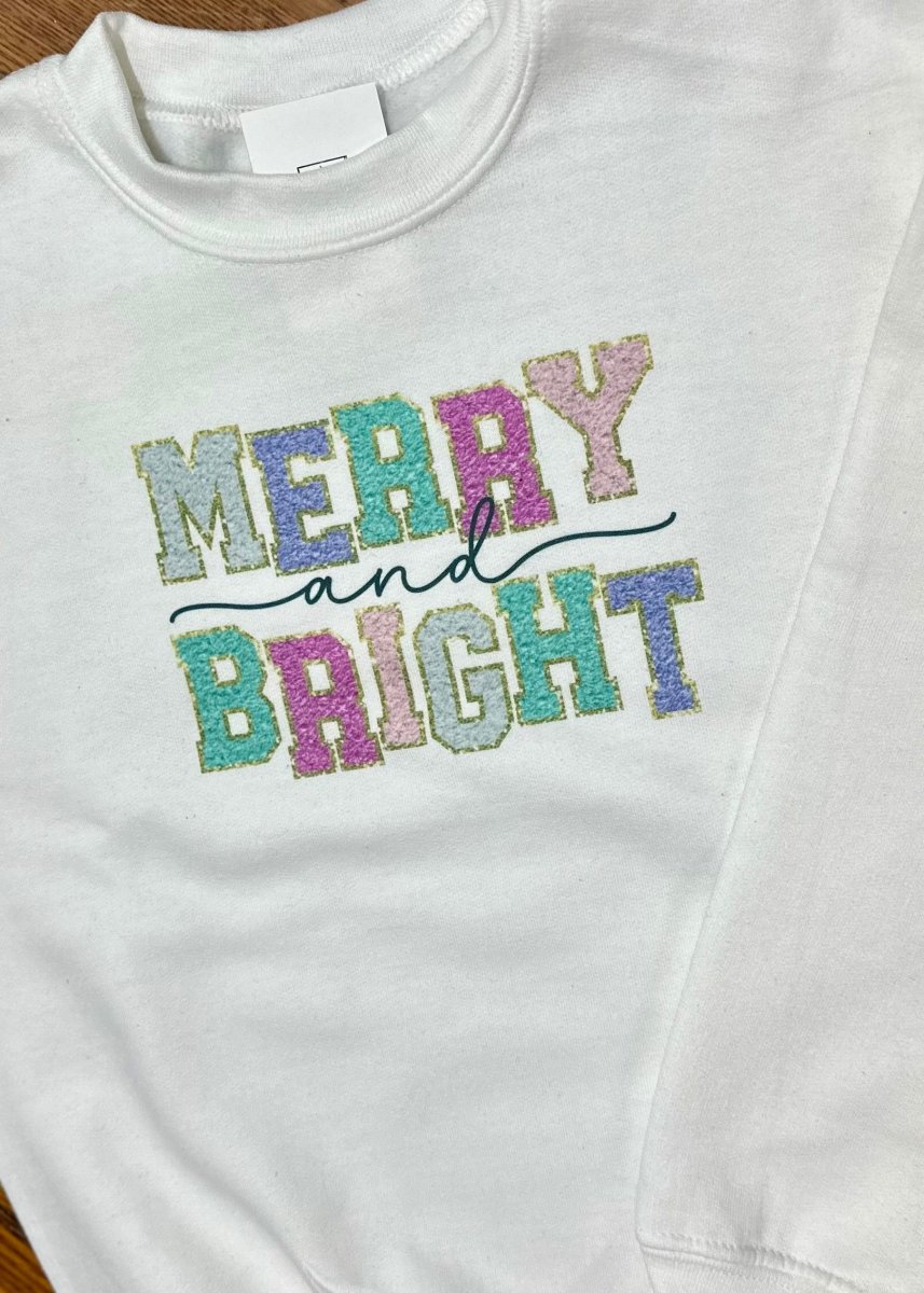 Merry & Bright | Adult Sweatshirt | White - Grinch Sweatshirt -Jimberly's Boutique-Olive Branch-Mississippi