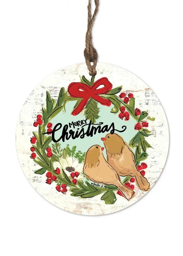 Merry Christmas Yellow Bird Ornament - artwork - Jimberly's Boutique