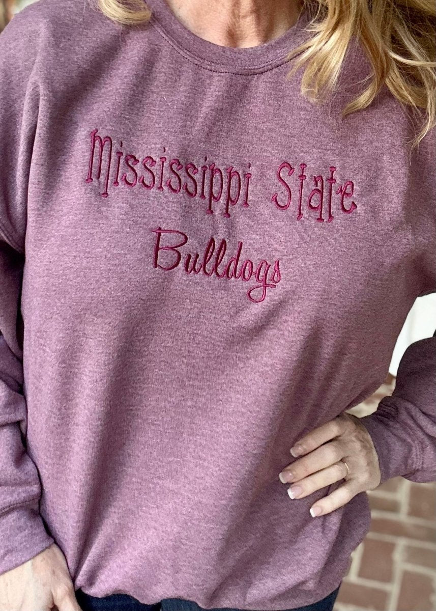 Mississippi State Bulldogs Embroidered Sweatshirt - Heather Maroon w/Maroon - sweatshirt - Jimberly's Boutique