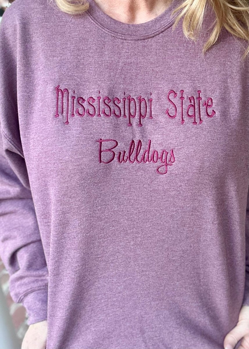 Mississippi State Bulldogs Embroidered Sweatshirt - Heather Maroon w/Maroon - sweatshirt - Jimberly's Boutique