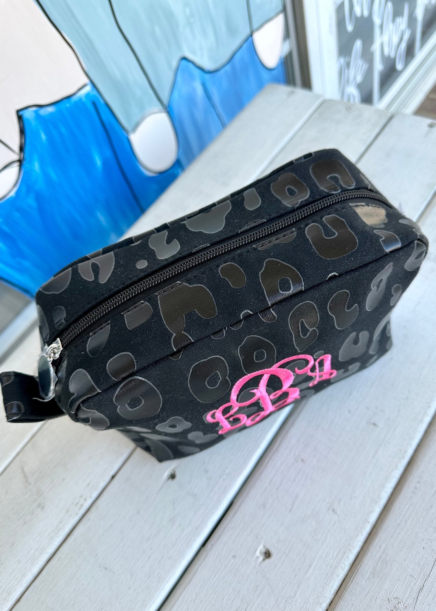 Monogrammed Black Animal Print Cosmetic Bag - Jimberly's Boutique