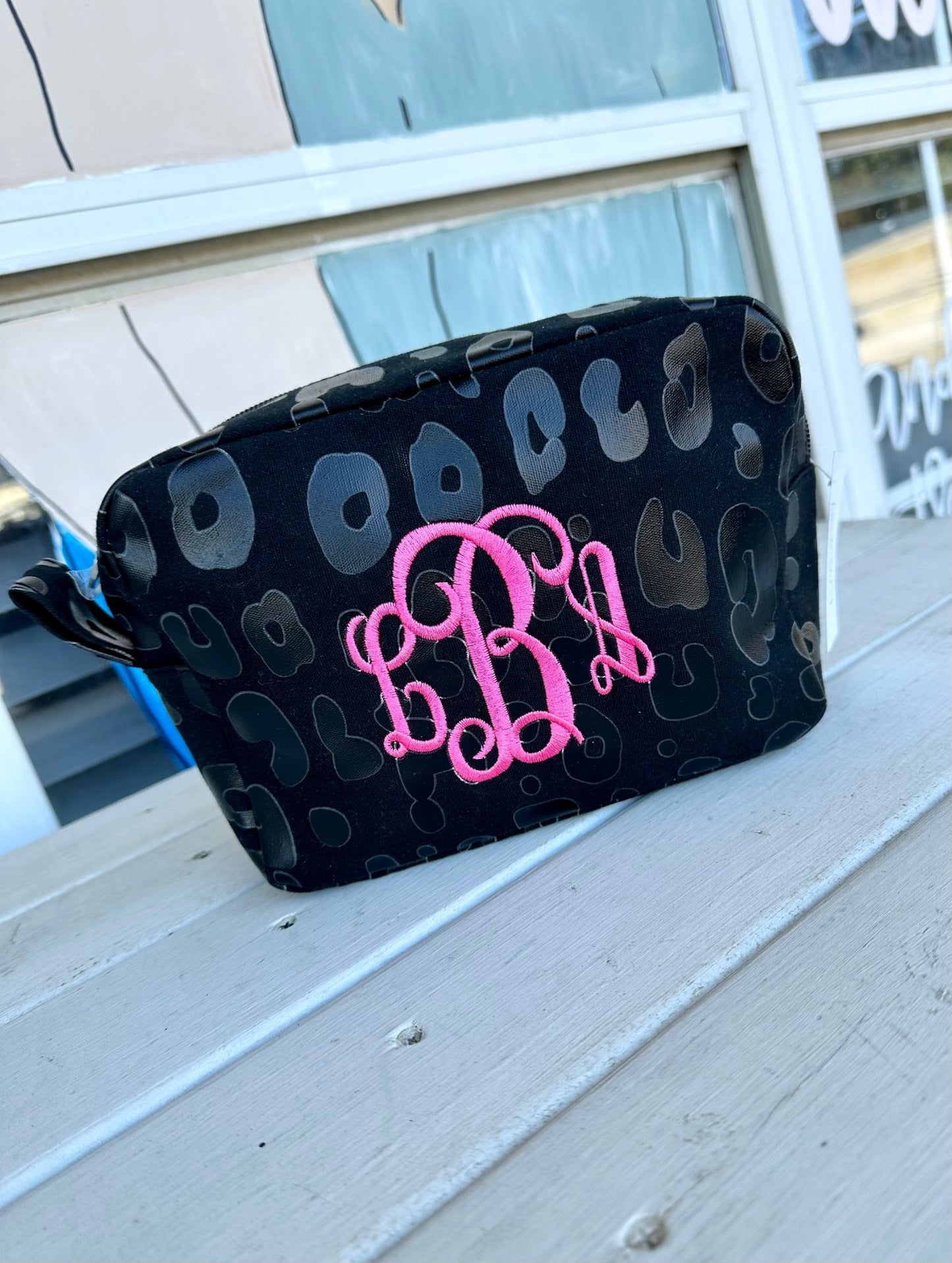 Monogrammed Black Animal Print Cosmetic Bag - Jimberly's Boutique