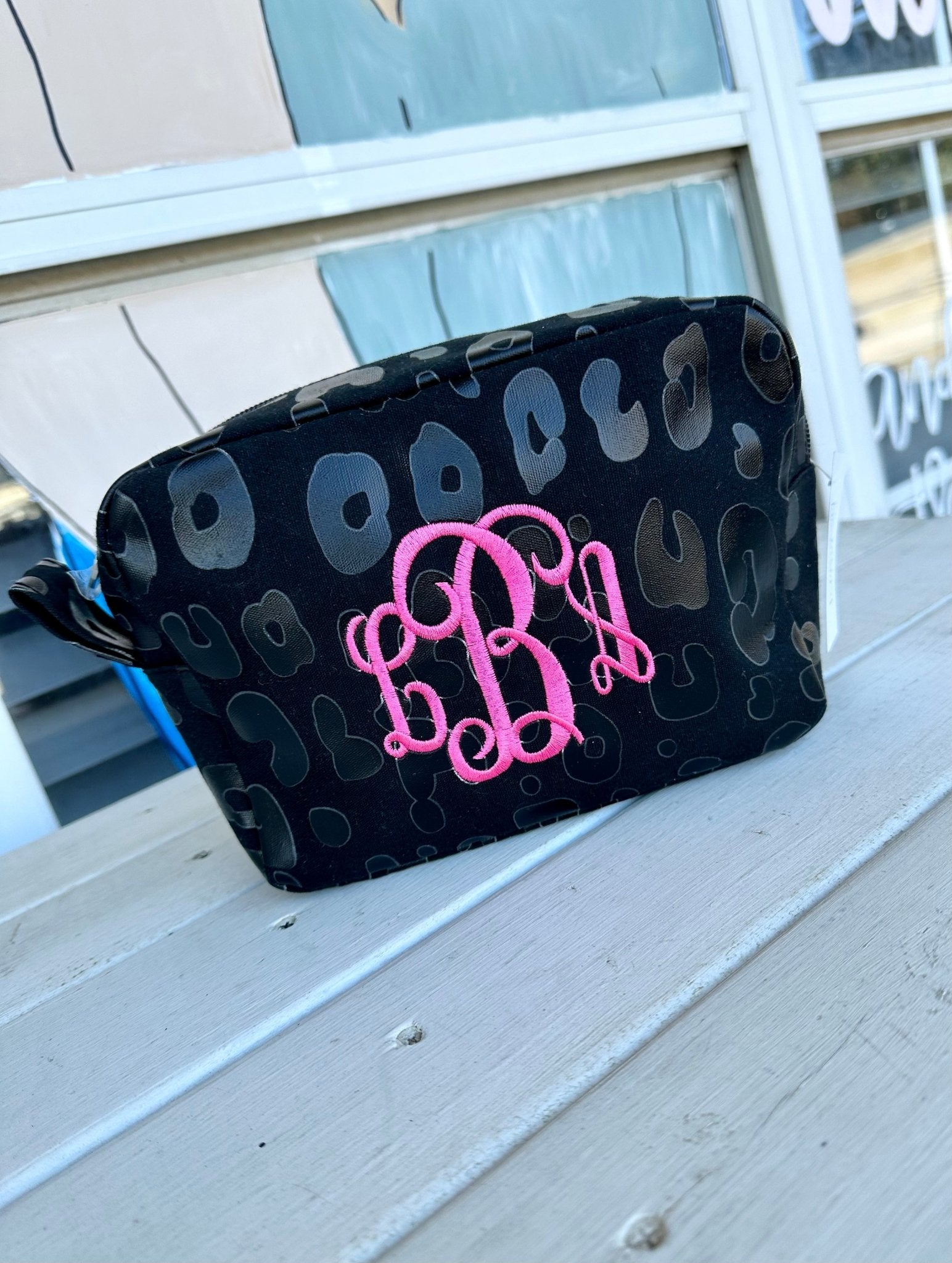 Monogrammed Black Animal Print Cosmetic Bag - Jimberly's Boutique