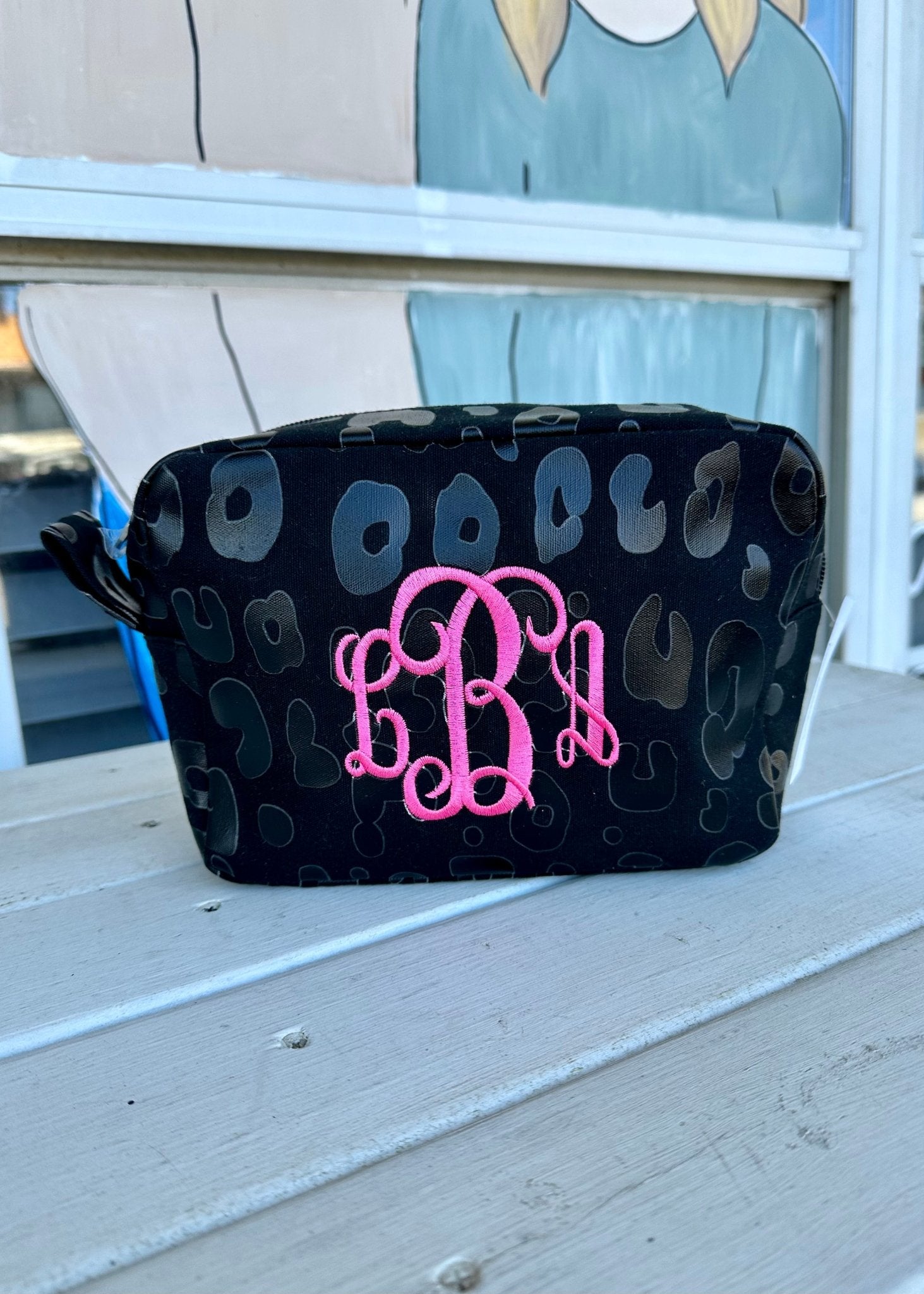 Monogrammed Black Animal Print Cosmetic Bag - Jimberly's Boutique