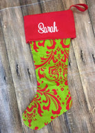 Monogrammed Christmas Stocking - Damask/Red Cuff - Stocking -Jimberly's Boutique-Olive Branch-Mississippi