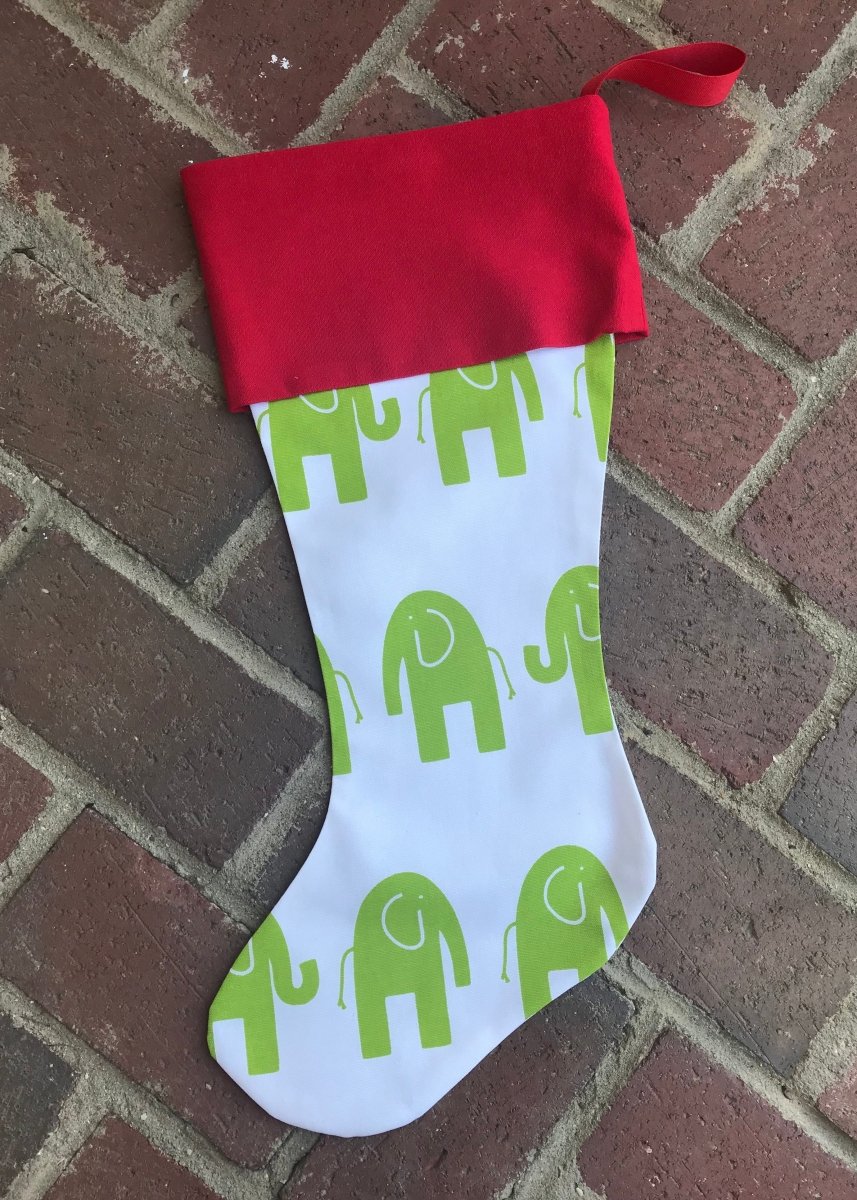 Monogrammed Christmas Stocking - Elephant/Red Cuff - Stocking - Jimberly's Boutique