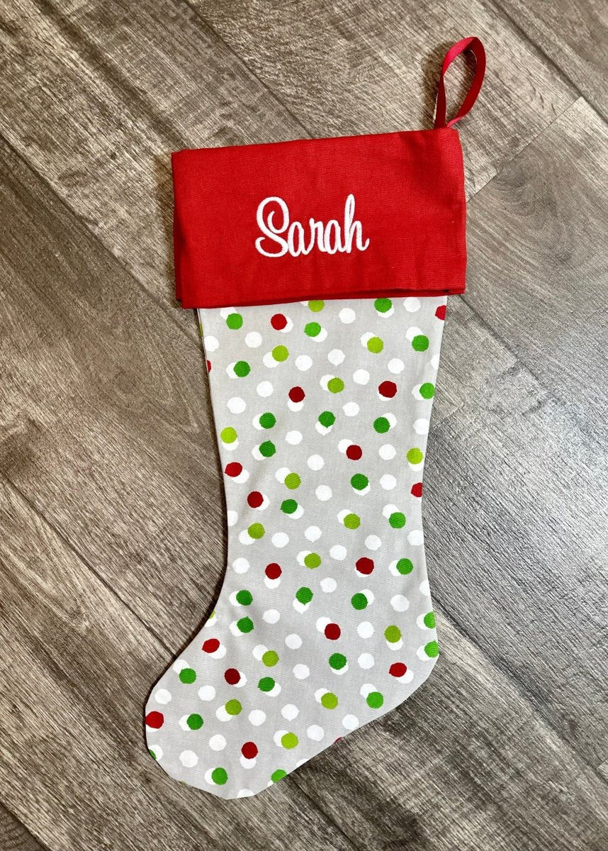 Monogrammed Christmas Stocking - Free Dots Chartreuse Lipstick - Stocking - Jimberly's Boutique