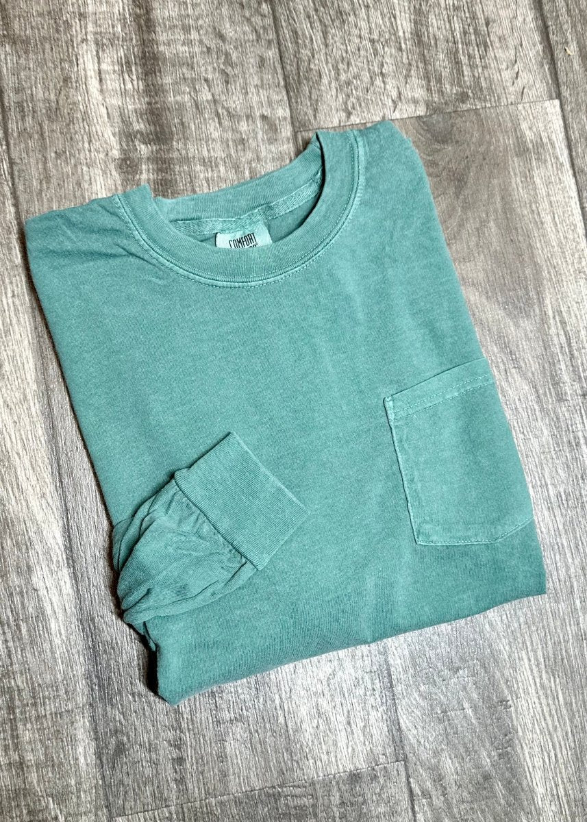 Monogrammed Comfort Colors Long Sleeve w/Pocket - Jimberly's Boutique