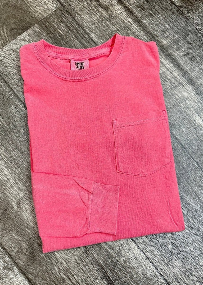 Monogrammed Comfort Colors Long Sleeve w/Pocket - Jimberly's Boutique