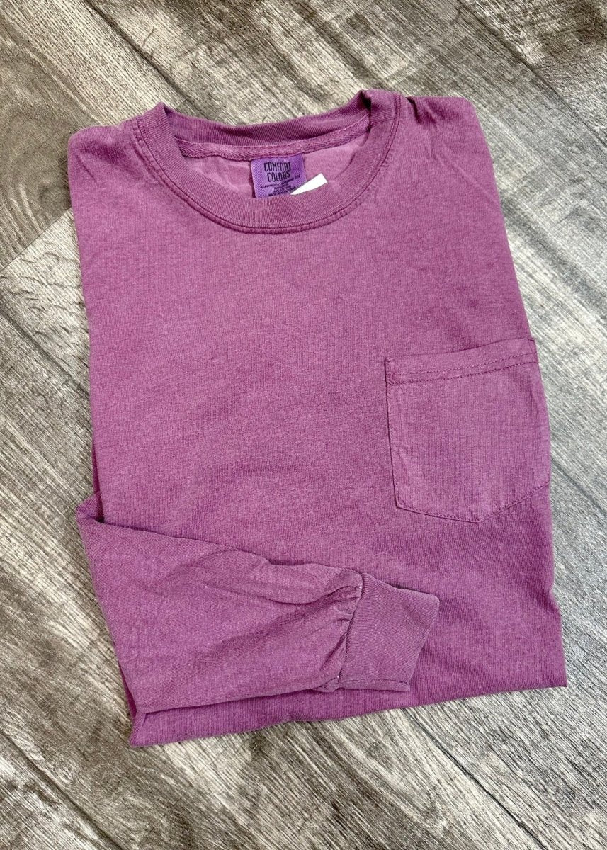Monogrammed Comfort Colors Long Sleeve w/Pocket - Jimberly's Boutique