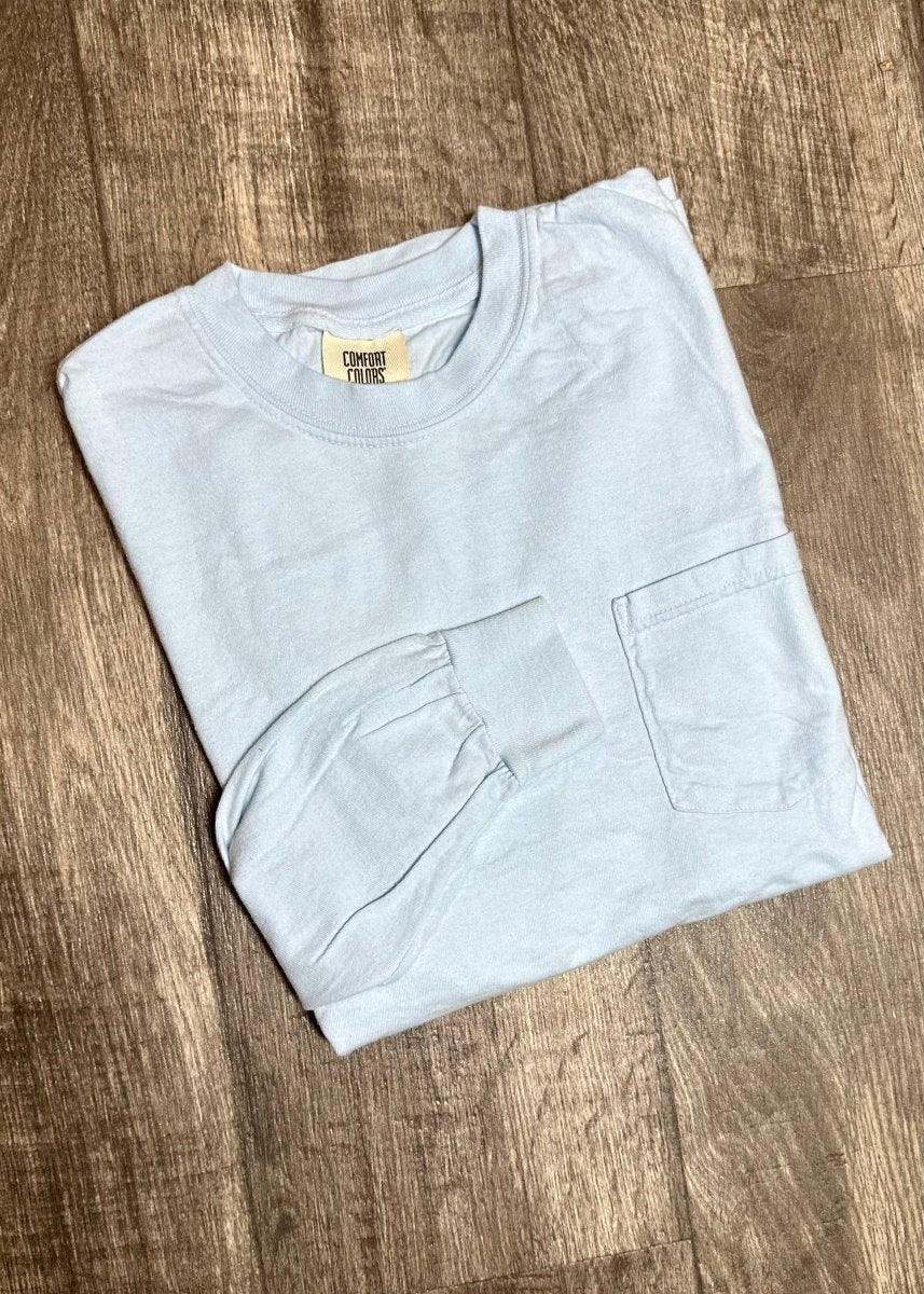 Monogrammed Comfort Colors Long Sleeve w/Pocket - Jimberly's Boutique