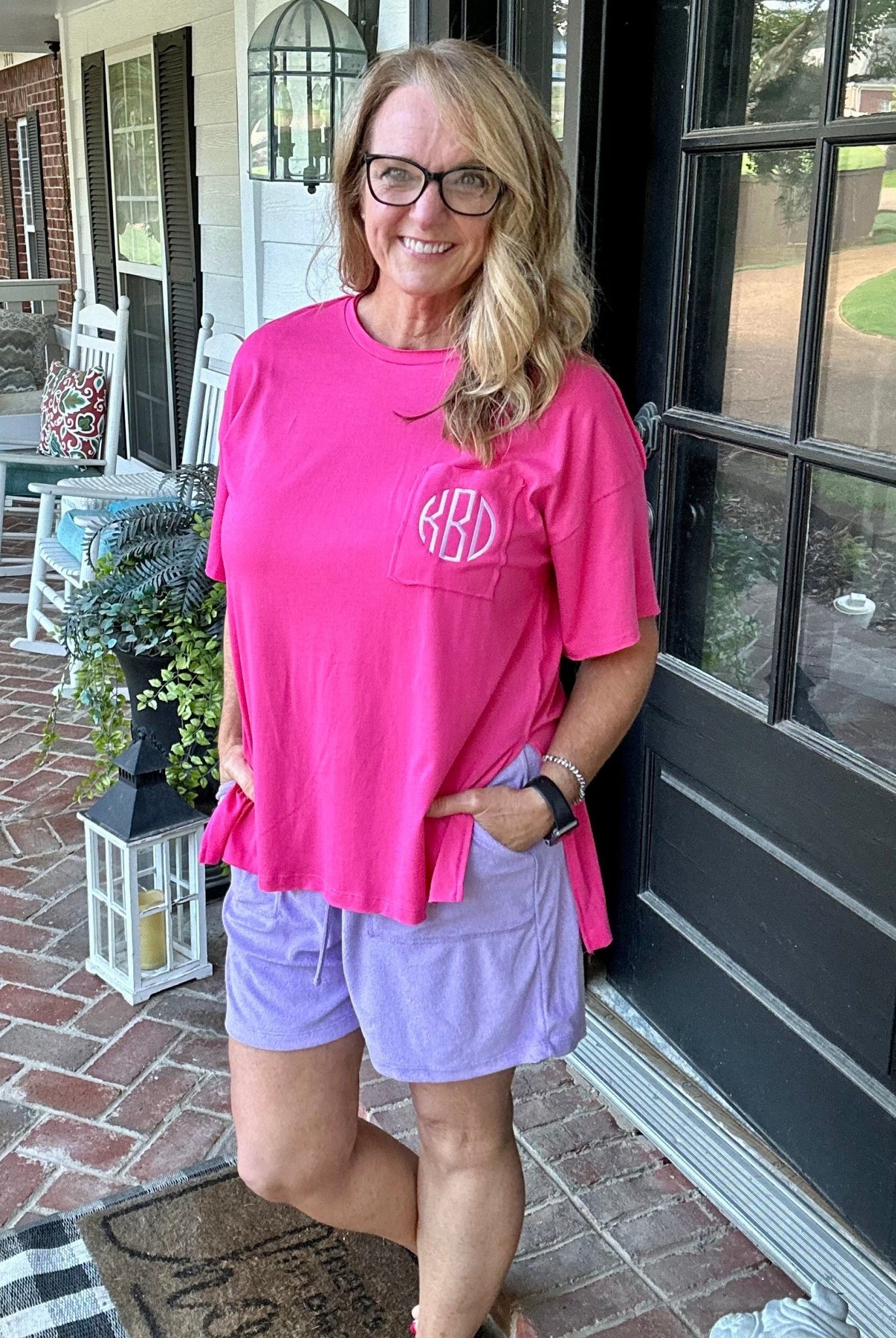 Monogrammed Crew Neck Zenana Top - Fuchsia - -Jimberly's Boutique-Olive Branch-Mississippi