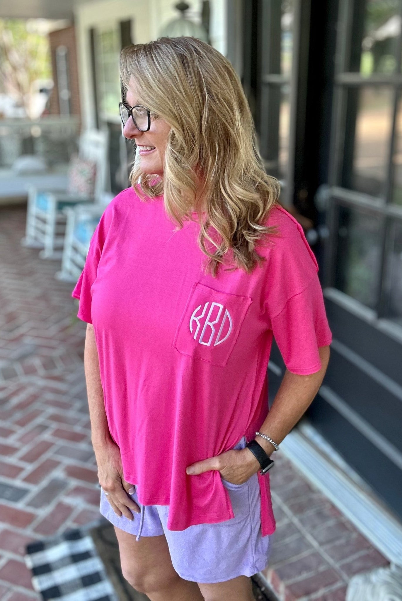 Monogrammed Crew Neck Zenana Top - Fuchsia - -Jimberly's Boutique-Olive Branch-Mississippi