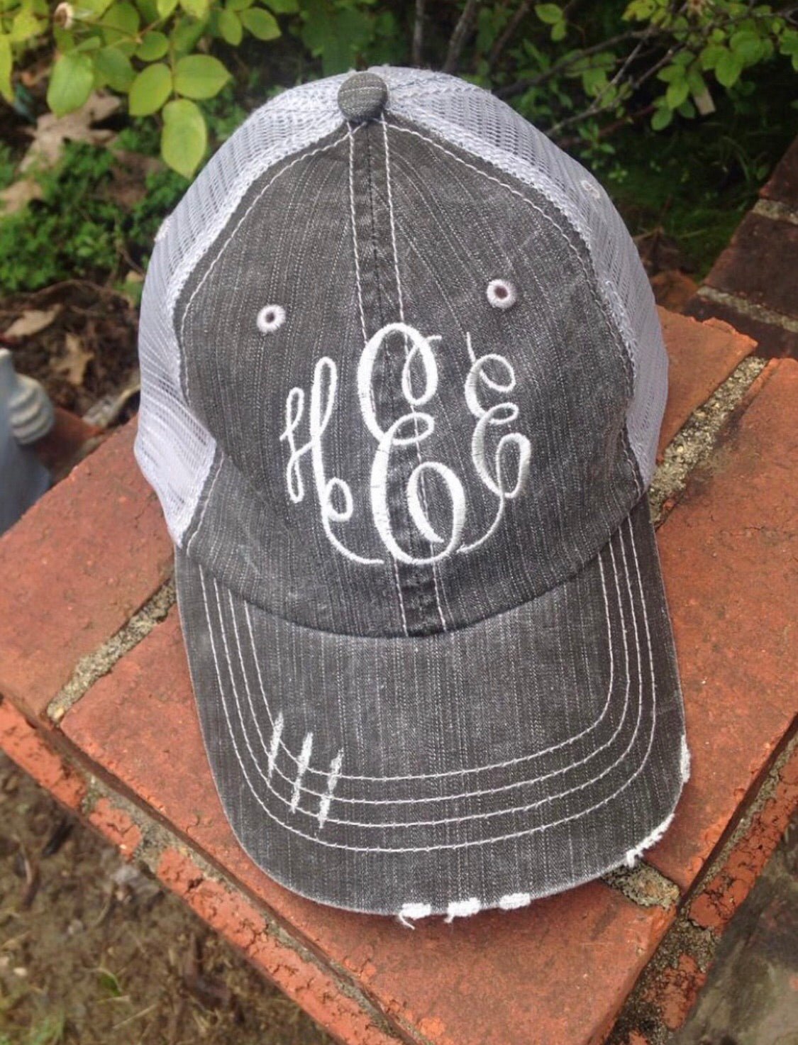 Monogrammed Grey Distressed Trucker Ball Cap - Ball Cap -Jimberly's Boutique-Olive Branch-Mississippi