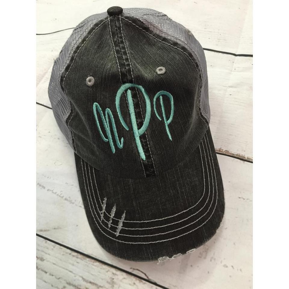 Monogrammed Grey Distressed Trucker Ball Cap - Ball Cap -Jimberly's Boutique-Olive Branch-Mississippi