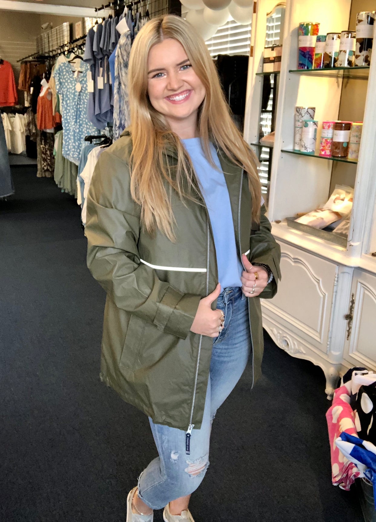 Monogrammed New Englander Rain Jacket--Olive/Plaid - Jimberly's Boutique