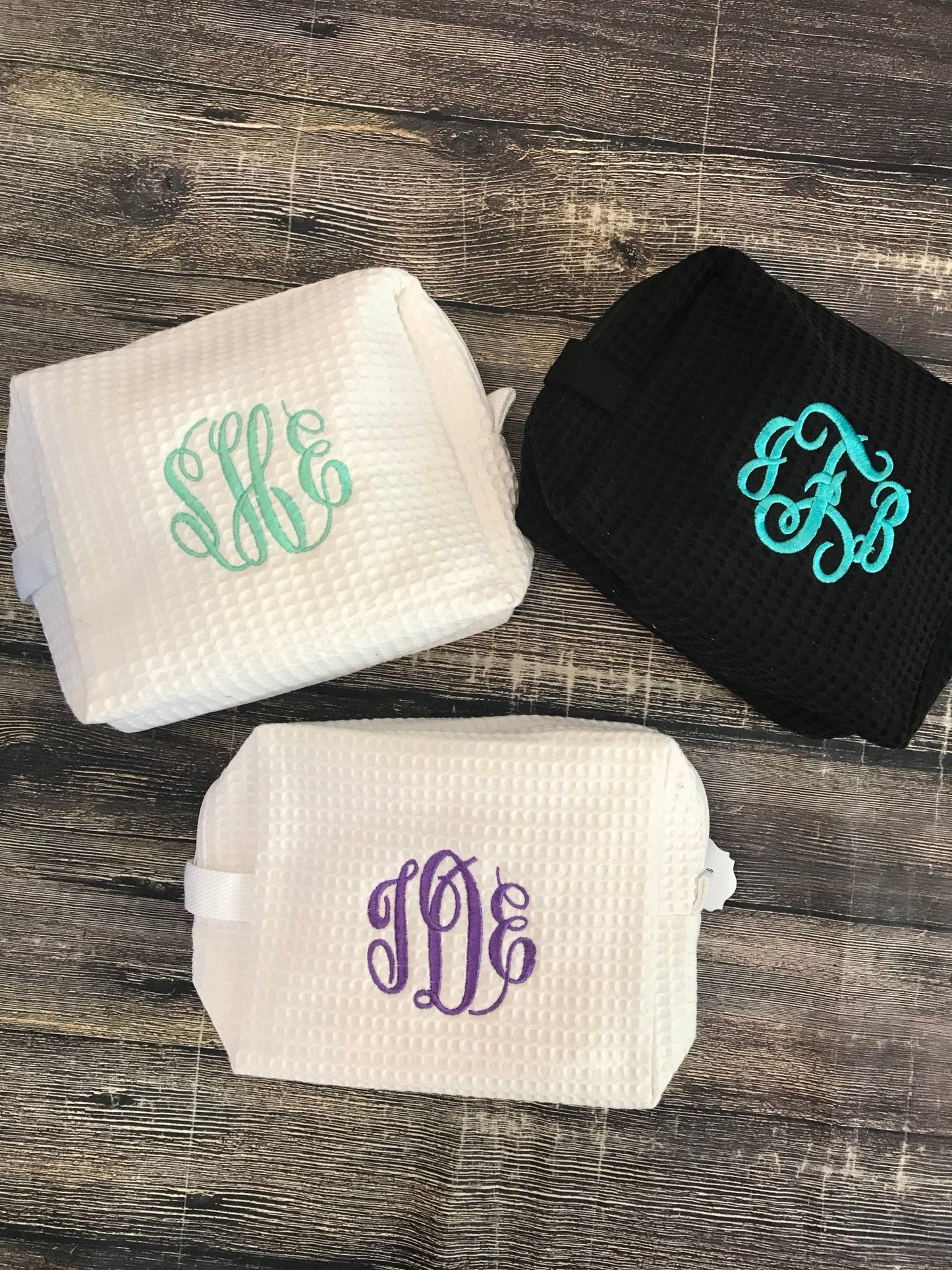 Monogrammed Waffle Weave Cosmetic Bag - Jimberly's Boutique