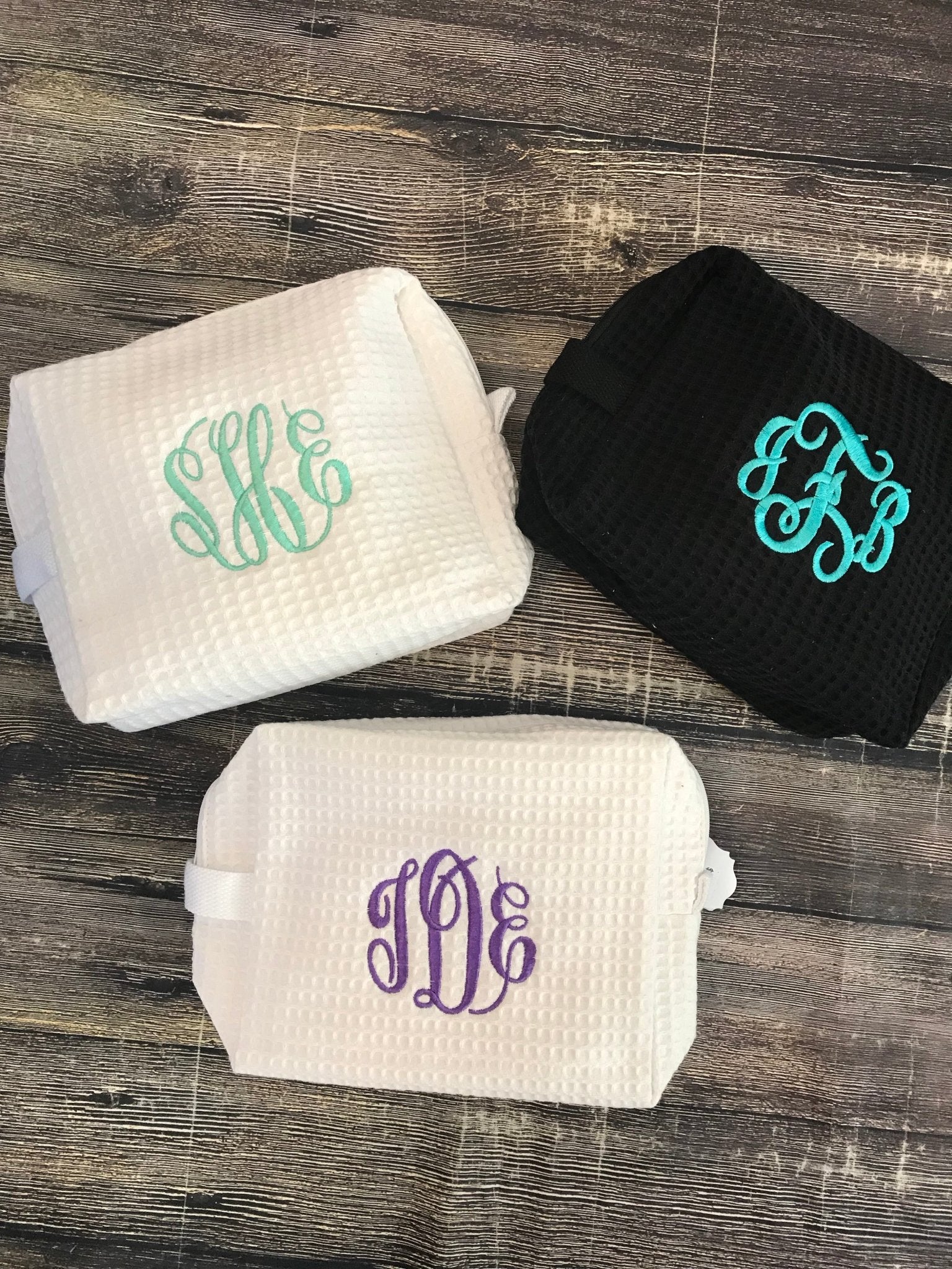 Monogrammed Waffle Weave Cosmetic Bag - cosmetic bag -Jimberly's Boutique-Olive Branch-Mississippi