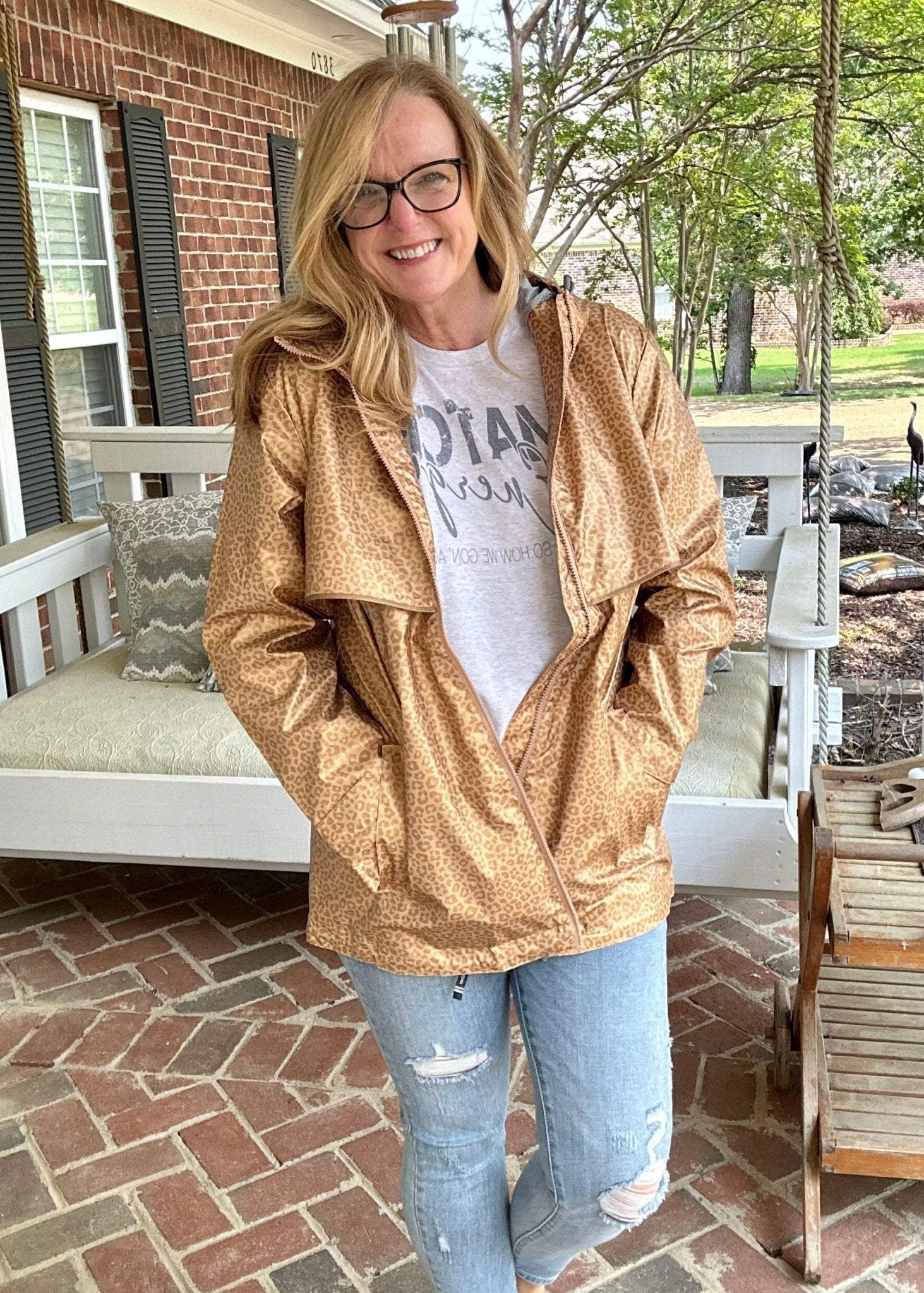 Charles River | New Englander Rain Jacket | Gold Leopard | Olive Branch | MS - Rain Jacket -Jimberly's Boutique-Olive Branch-Mississippi