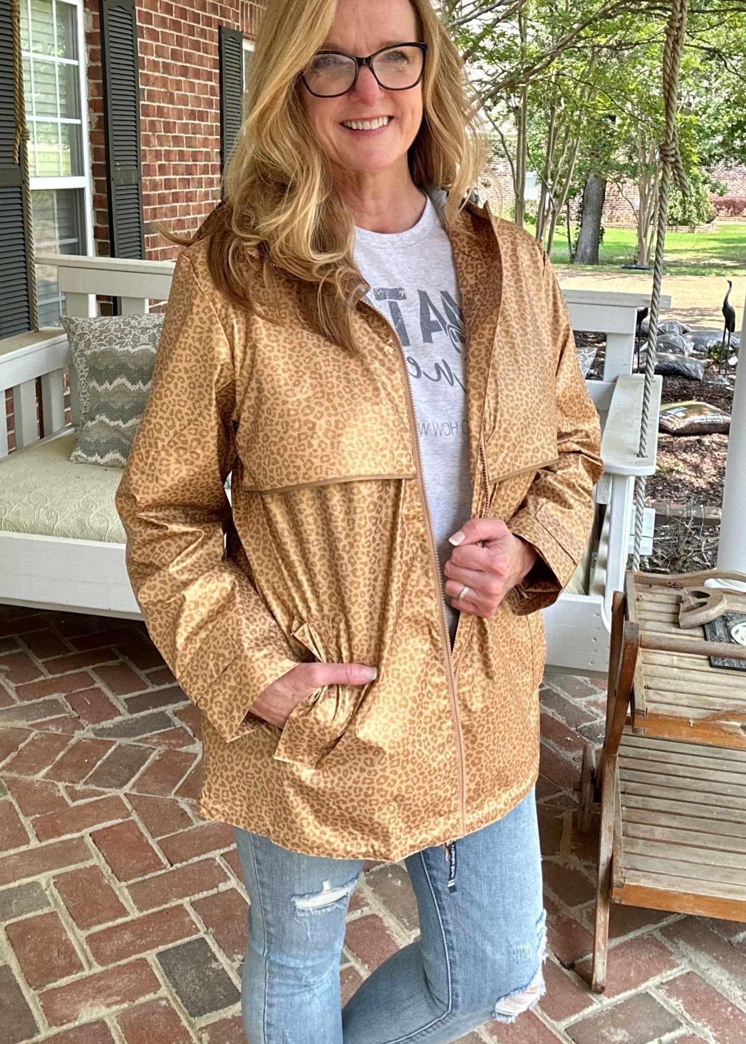 Charles River | New Englander Rain Jacket | Gold Leopard | Olive Branch | MS - Rain Jacket -Jimberly's Boutique-Olive Branch-Mississippi