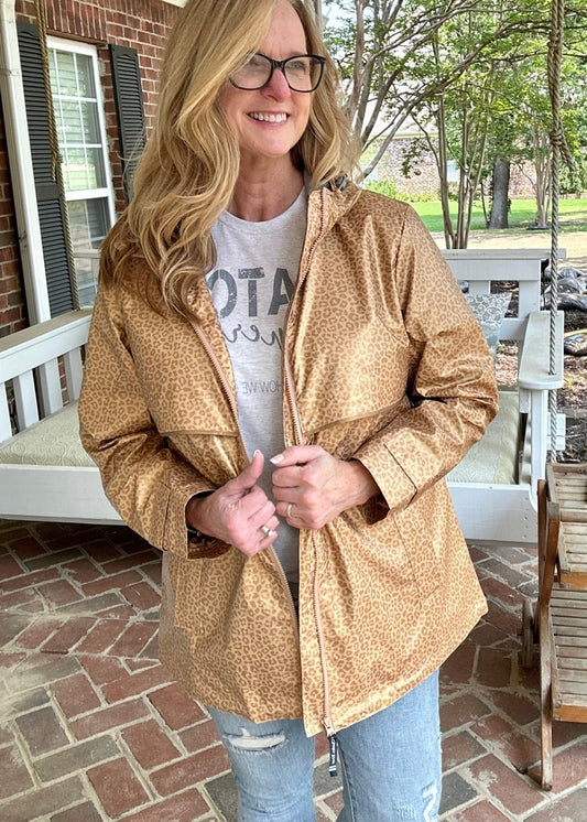 New Englander Rain Jacket - Gold Leopard - Jimberly's Boutique