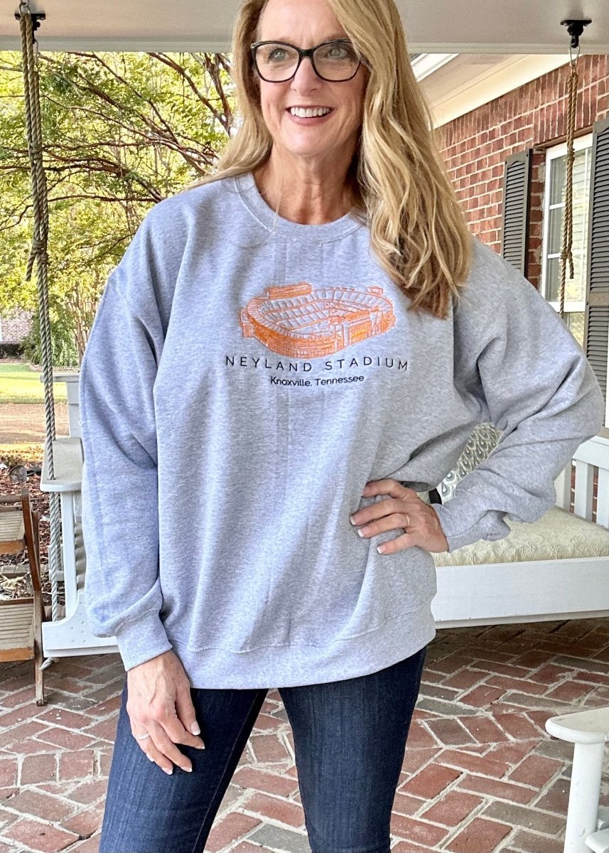 Neyland Stadium | Tennessee Volunteers | Embroidered Sweatshirt | Sport Grey | Olive Branch | MS - Graphic Sweatshirt -Jimberly's Boutique-Olive Branch-Mississippi