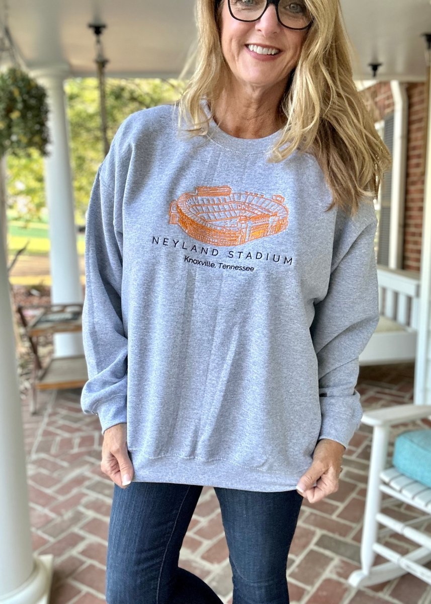 Neyland Stadium | Tennessee Volunteers | Embroidered Sweatshirt | Sport Grey | Olive Branch | MS - Graphic Sweatshirt -Jimberly's Boutique-Olive Branch-Mississippi