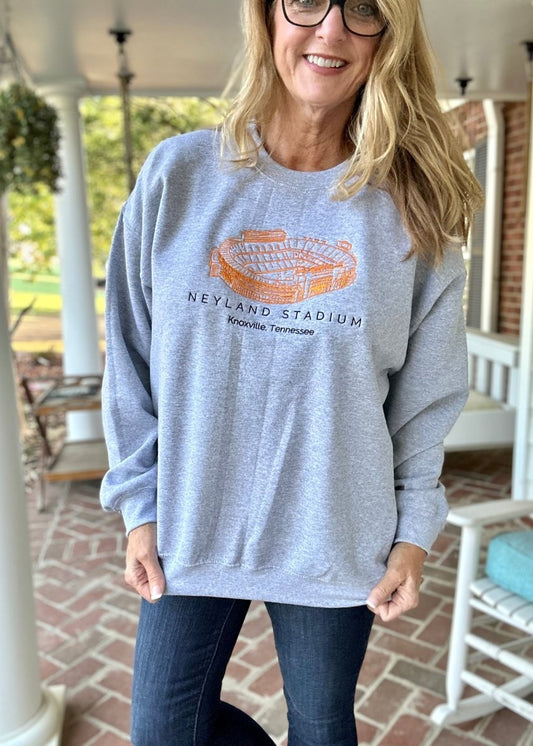 Neyland Stadium | Tennessee Volunteers | Embroidered Sweatshirt | Sport Grey | Olive Branch | MS - Graphic Sweatshirt - Jimberly's Boutique