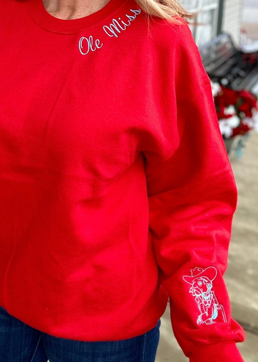 Red embroidered sweatshirt cheap