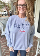 Ole Miss Rebels Embroidered Sweatshirt - Grey w/Navy & Red - sweatshirt -Jimberly's Boutique-Olive Branch-Mississippi