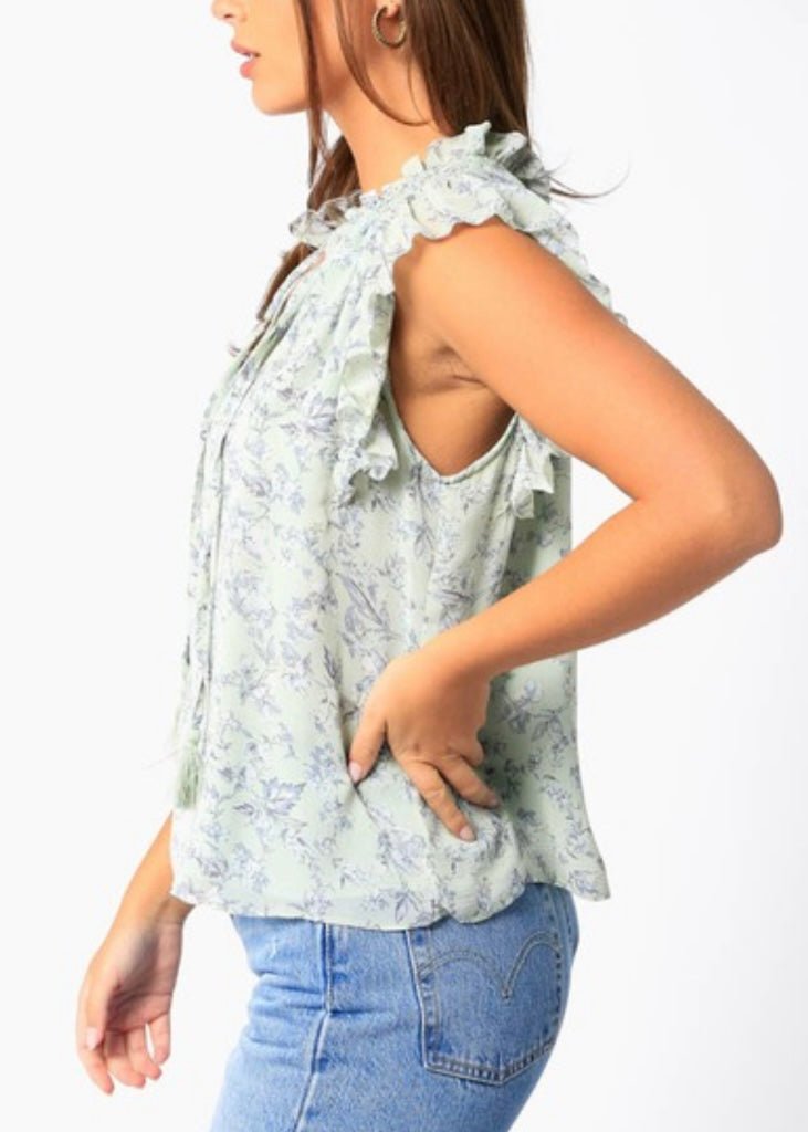 Olivaceous Green Mint Floral Top - Jimberly's Boutique