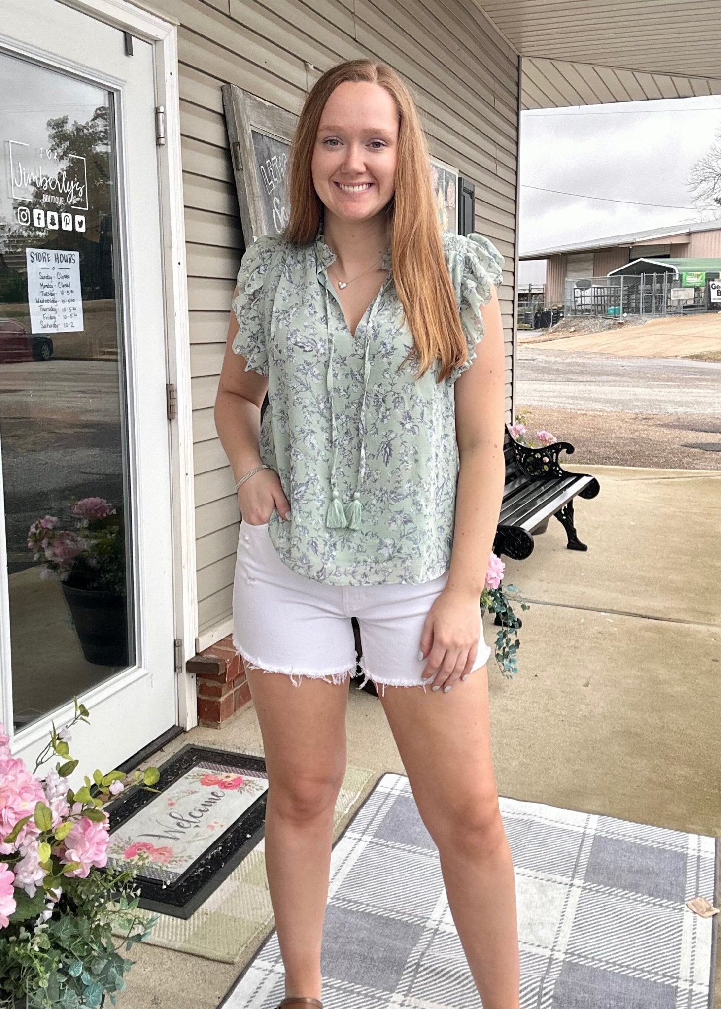 Olivaceous Green Mint Floral Top - Jimberly's Boutique
