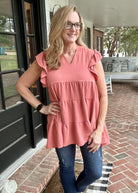 Only The Best Ruffle Sleeve Top - Ash Rose - -Jimberly's Boutique-Olive Branch-Mississippi