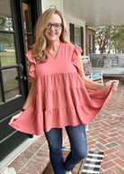 Only The Best Ruffle Sleeve Top - Ash Rose - -Jimberly's Boutique-Olive Branch-Mississippi
