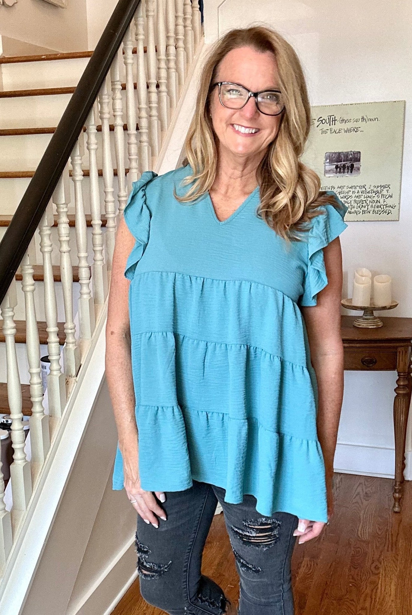 Only The Best Ruffle Sleeve Top - Dusty Teal - -Jimberly's Boutique-Olive Branch-Mississippi