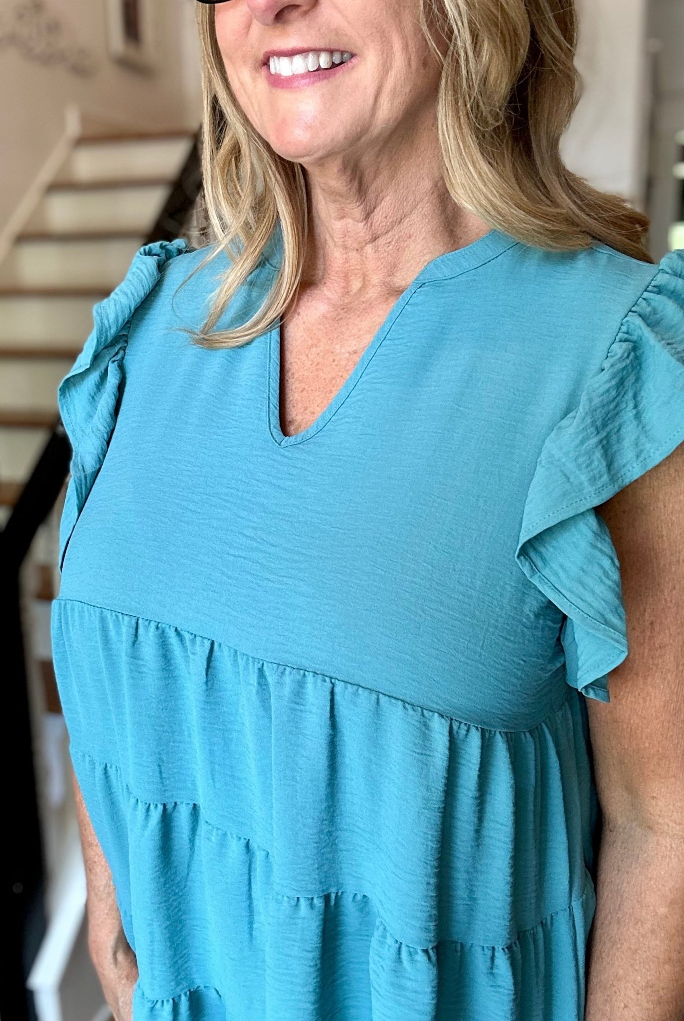 Only The Best Ruffle Sleeve Top - Dusty Teal - -Jimberly's Boutique-Olive Branch-Mississippi