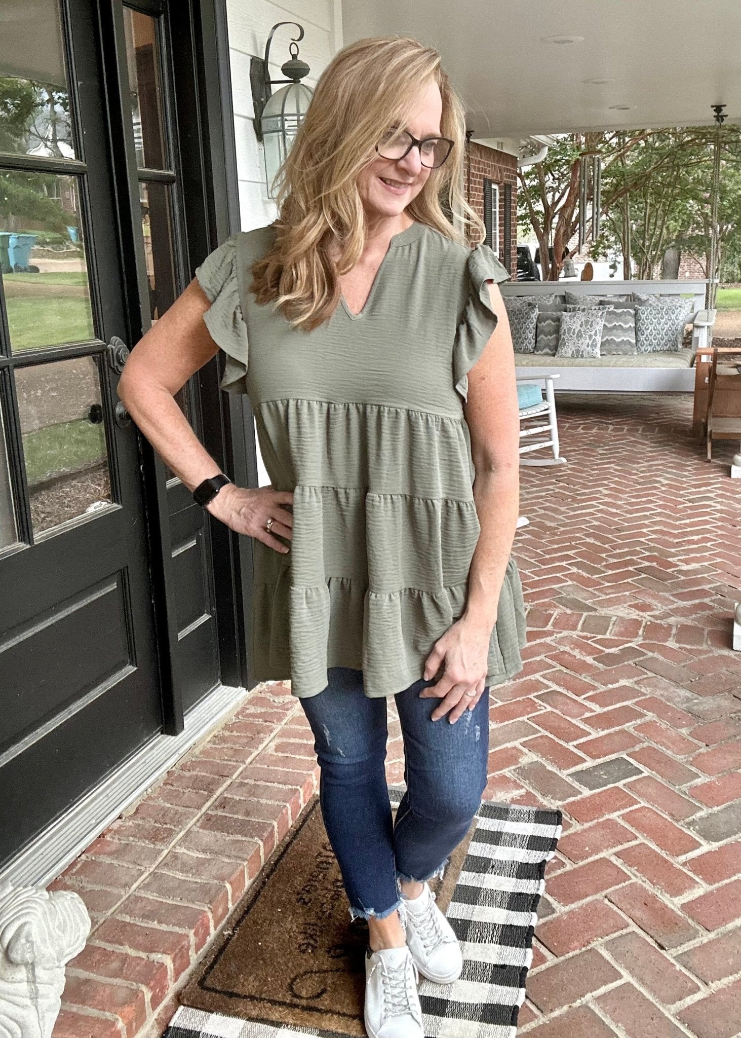 Only The Best Ruffle Sleeve Top - Lt Olive - Jimberly's Boutique