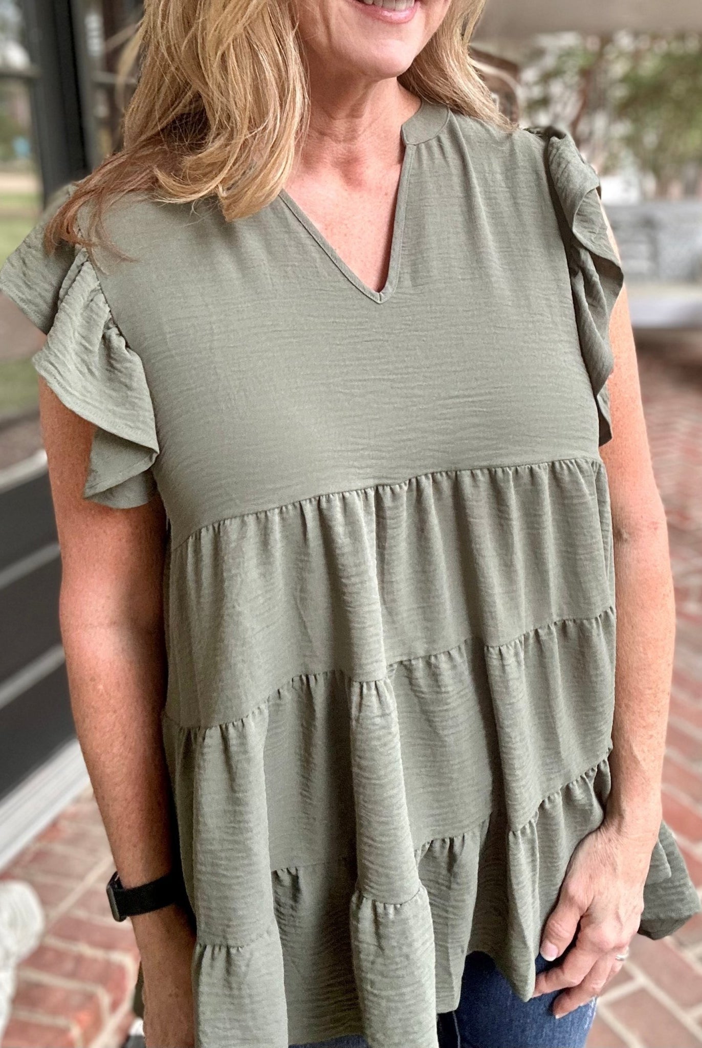 Only The Best Ruffle Sleeve Top - Lt Olive - -Jimberly's Boutique-Olive Branch-Mississippi